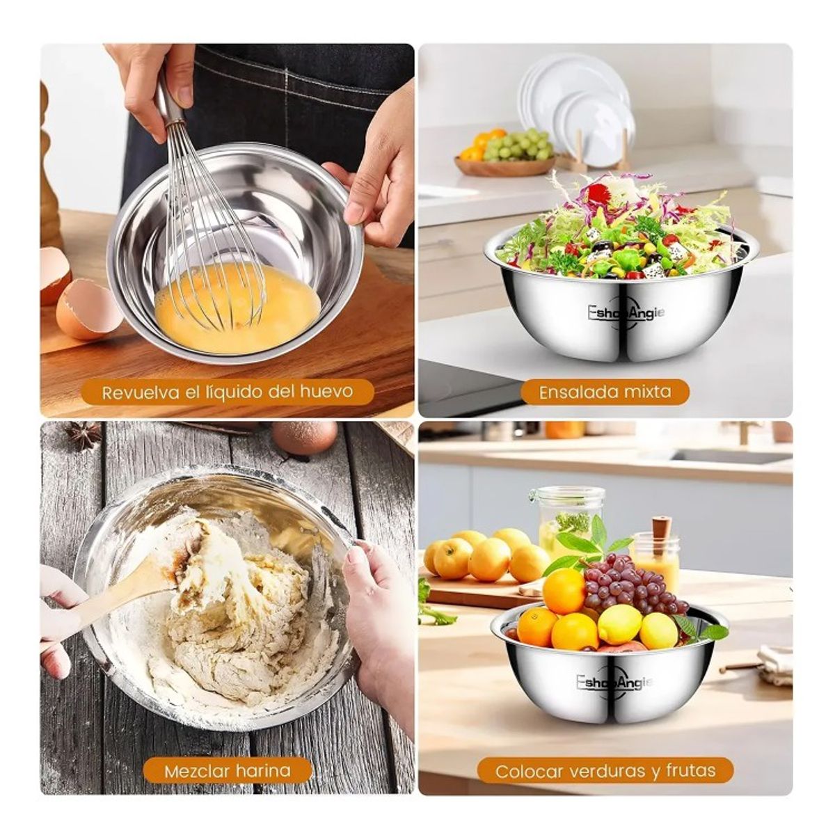 GENERICO - Pack 5 Bowl Pocillo Acero Inoxidable Reposteria Cocina Plateado