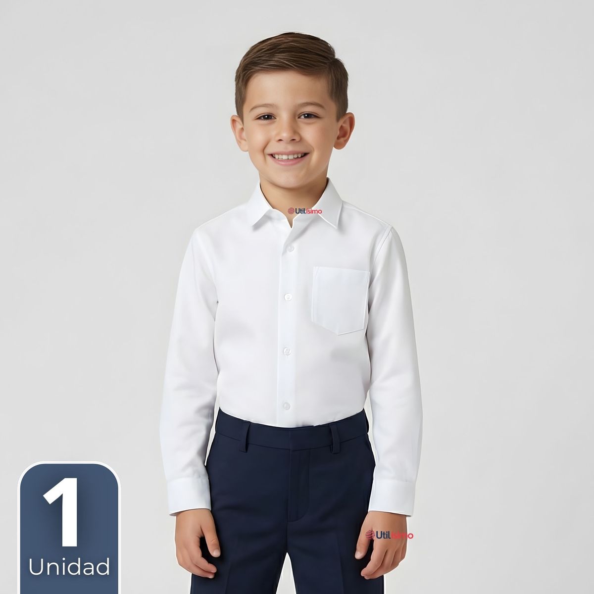 UTILISIMO - Camisa Escolar Blanca Manga Larga Colegio para Niños