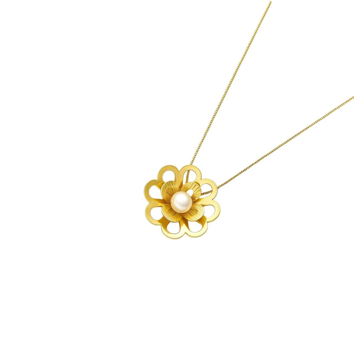 JB JOYAS BARON - Collar Oro Amarillo 18kt Flor- Perla Central 5MM