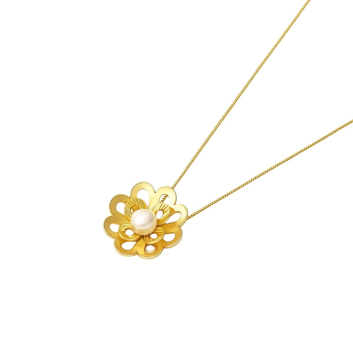 JB JOYAS BARON - Collar Oro Amarillo 18kt Flor- Perla Central 5MM