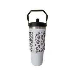 GENERICO - Vaso Térmico Blanco 900ml Grabado Láser Animal Print Acero Inoxidable