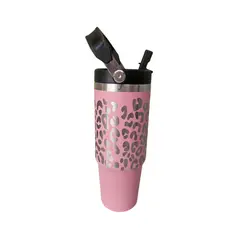 GENERICO - Vaso Térmico Rosado 900ml Grabado Láser Animal Print Acero Inoxidable