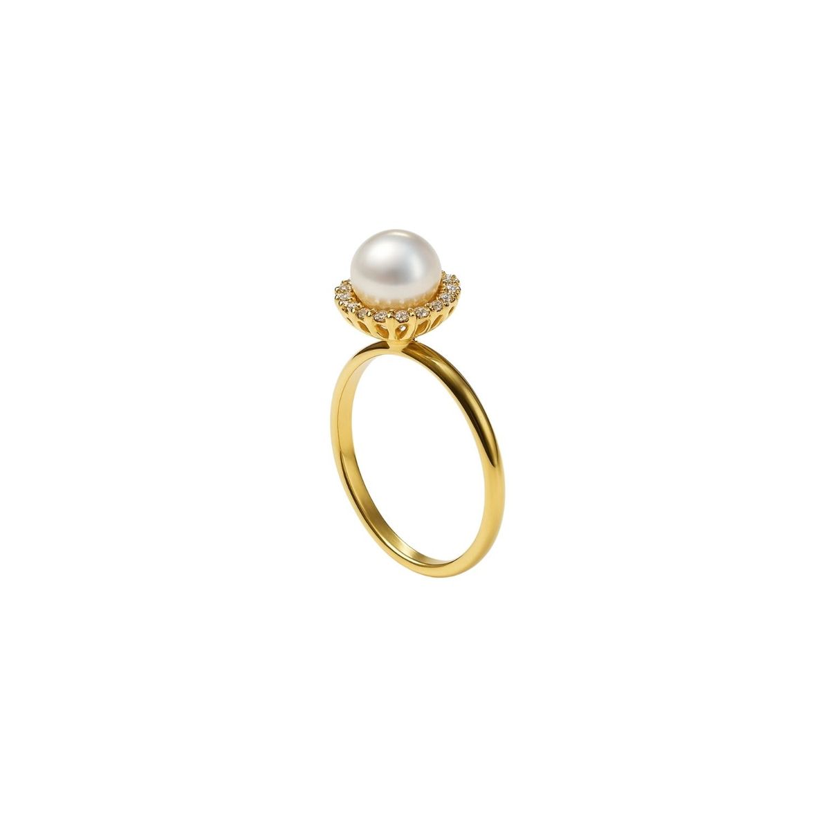 JB JOYAS BARON - Anillo Oro Amarillo 18kt Diamantes 16Pts Perla Cultivada 6MM