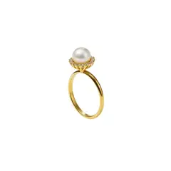 JB JOYAS BARON - Anillo Oro Amarillo 18kt Diamantes 16Pts Perla Cultivada 6MM