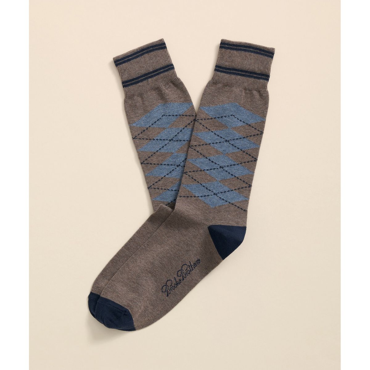 BROOKS BROTHERS - Calcetines Hombre Cotton Blend Tipped Argyle Café Brooks Brothers