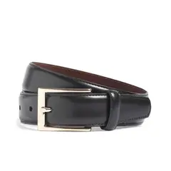 BROOKS BROTHERS - Cinturon Hombre Gold Buckle Leather Dress Negro