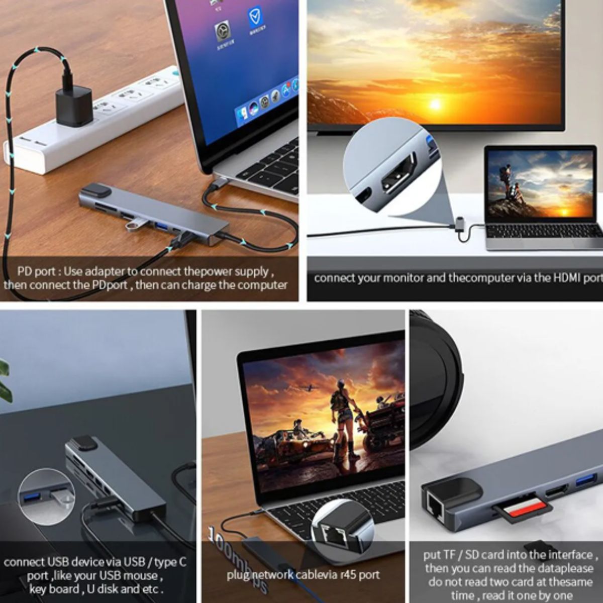 VENTION - Adaptador Hub Para Macbook Air M1 M2 8 En 1 Usb-c Hdmi 4k