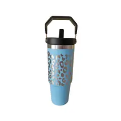 GENERICO - Vaso Térmico Celeste 900ml Grabado Láser Animal Print Acero Inoxidable