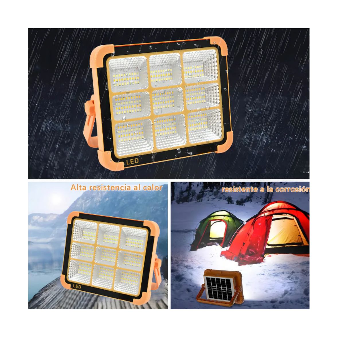 GENERICO - Reflector Solar LED Portátil 1000W Recargable Multiuso - Naranja