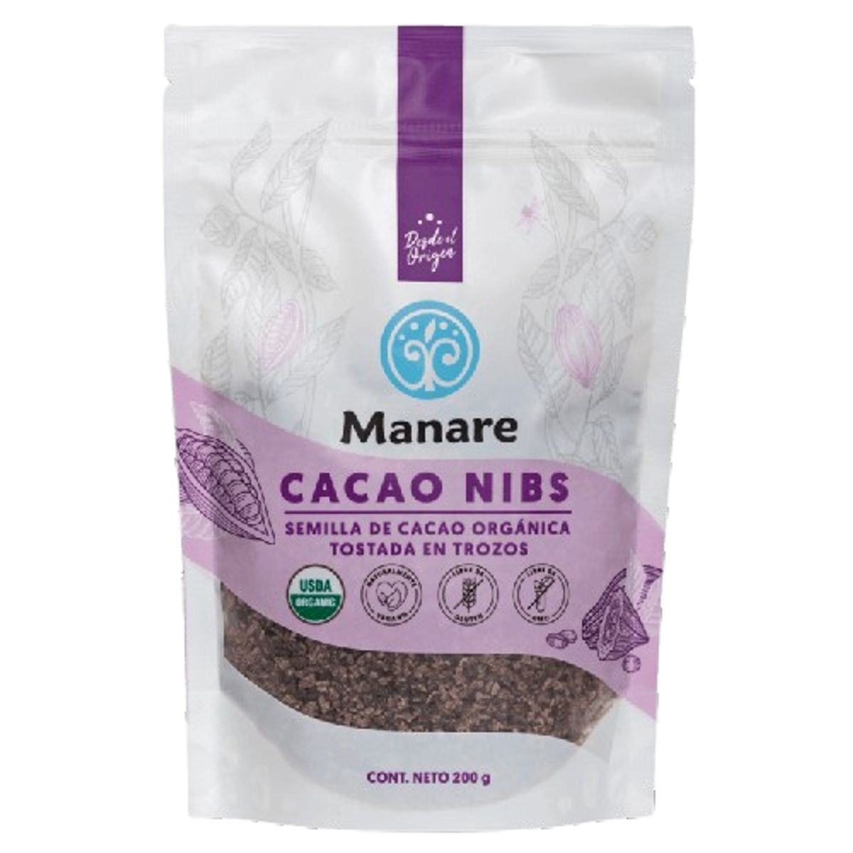 MANARE - Cacao nibs orgánico 200 g, manare