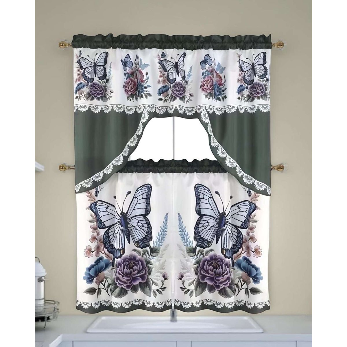 GENERICO - Set de Cortinas de Cocina pack de 3 Piezas