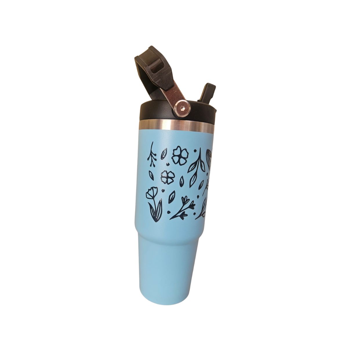 GENERICO - Vaso Térmico Celeste 900ml  diseño Floral elegante- Acero Inoxidable