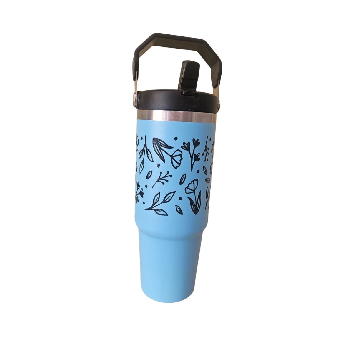 GENERICO - Vaso Térmico Celeste 900ml  diseño Floral elegante- Acero Inoxidable
