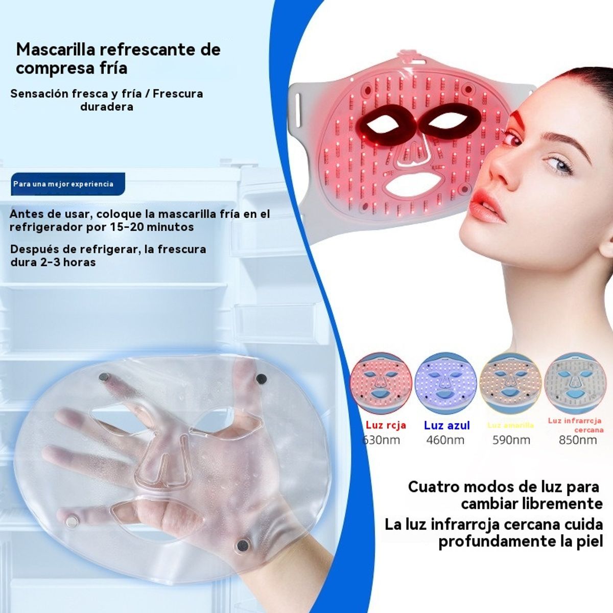 GIOIO - Mascarilla infrarroja LED roja azul silicona facial