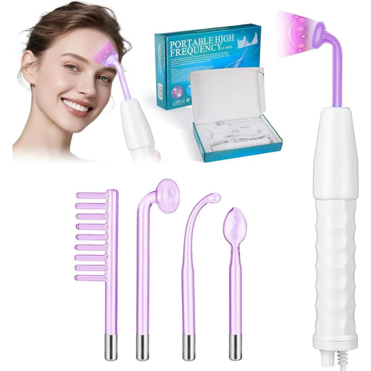 GIOIO - Máquina Terapia Facial Alta Frecuencia Portátil 4 Electrodos Vidrio