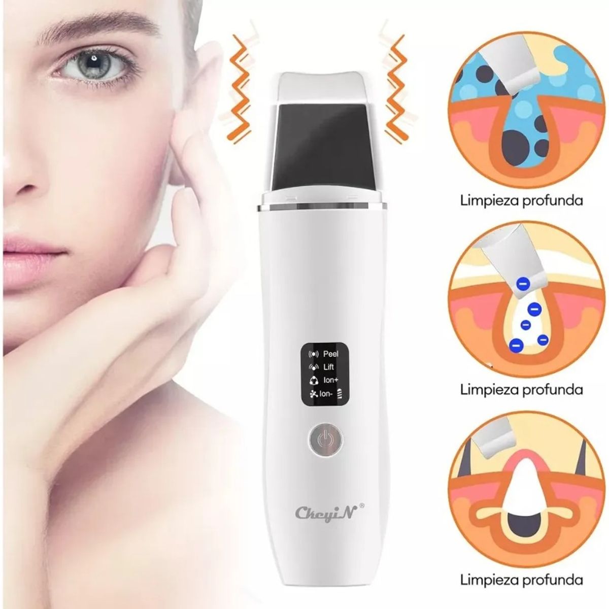 GIOIO - Limpiador Ultrasónico Scrubber Facial Skin Peeling Portatil