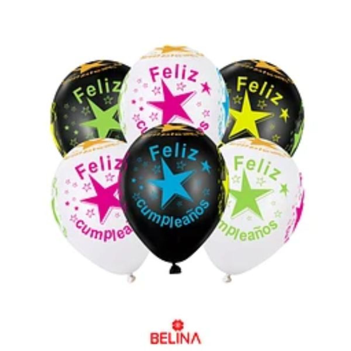GENERICO - Set de globos de estrellas de latex Feliz Cumpleaños 6pcs