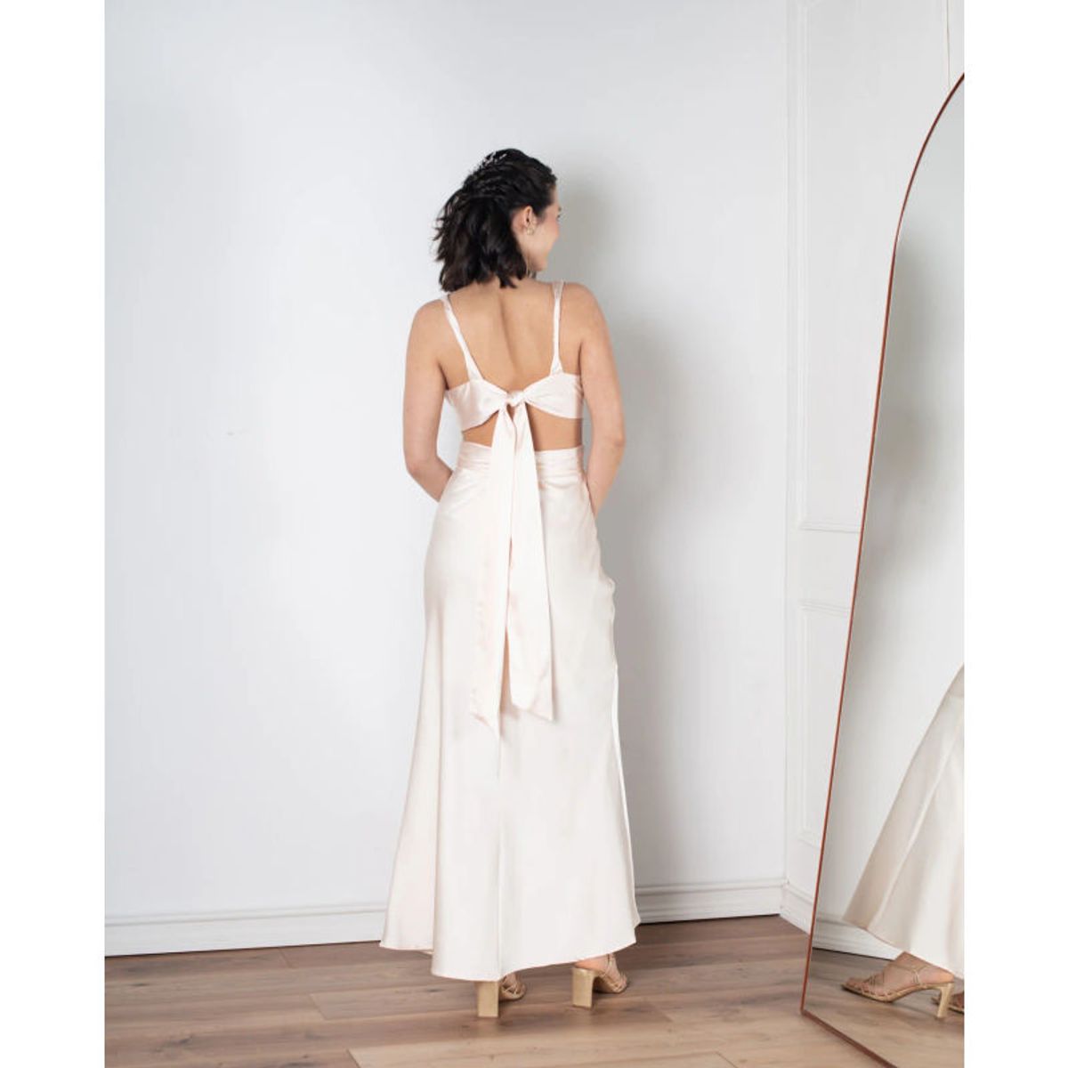 MI PLACARD - Vestido Largo de Fiesta Menorca Cut Out Champagne