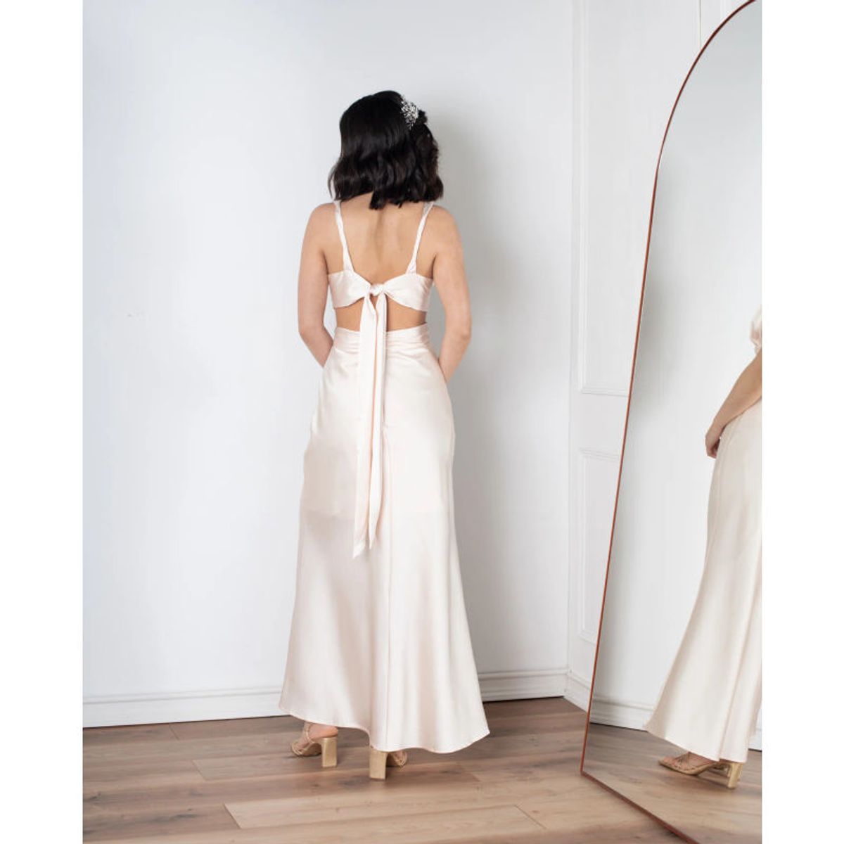 MI PLACARD - Vestido Largo de Fiesta Menorca Cut Out Champagne