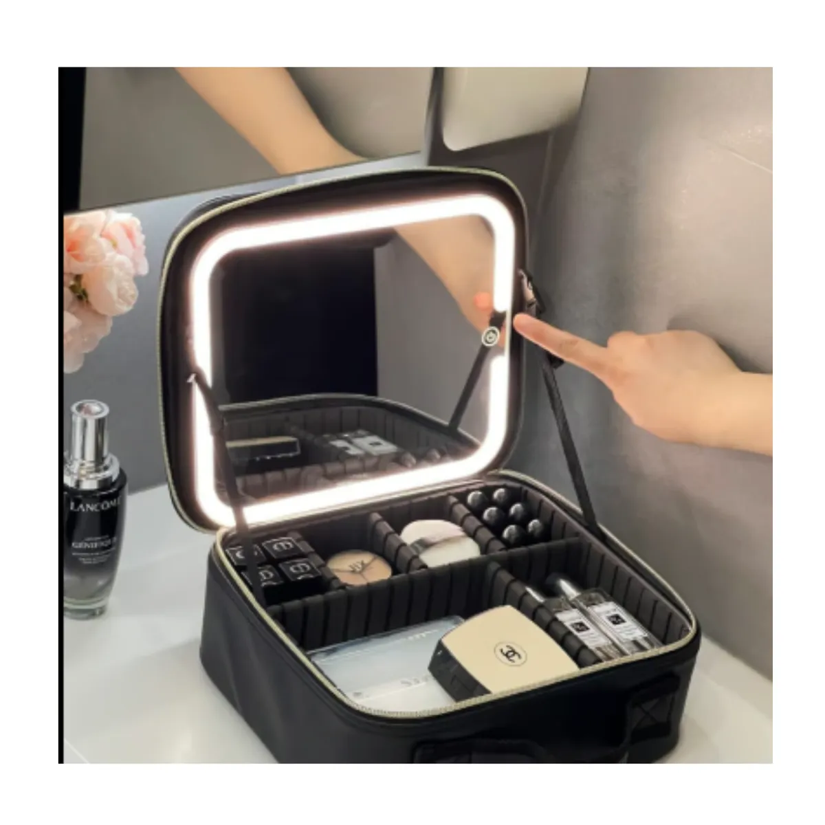 GENERICO - Maletín Organizador de Maquillaje con Espejo LED Inteligente y Divisores Ajustables