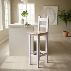 GENERICO - 4 Unidades Taburete Madera Blanco Respaldo Cubierta Cuadrada Modelo Küme Antü