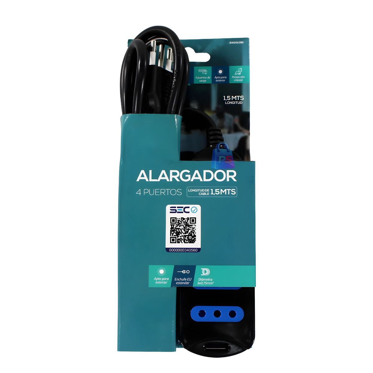 Alargador Electrico 4 Enchufes Certificado SEC Negro - PS, marca DBLUE - Foto 2