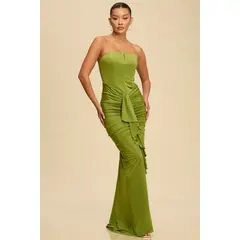 UNIQUE - VESTIDO LARGO WINDSOR VERDE OLIVO