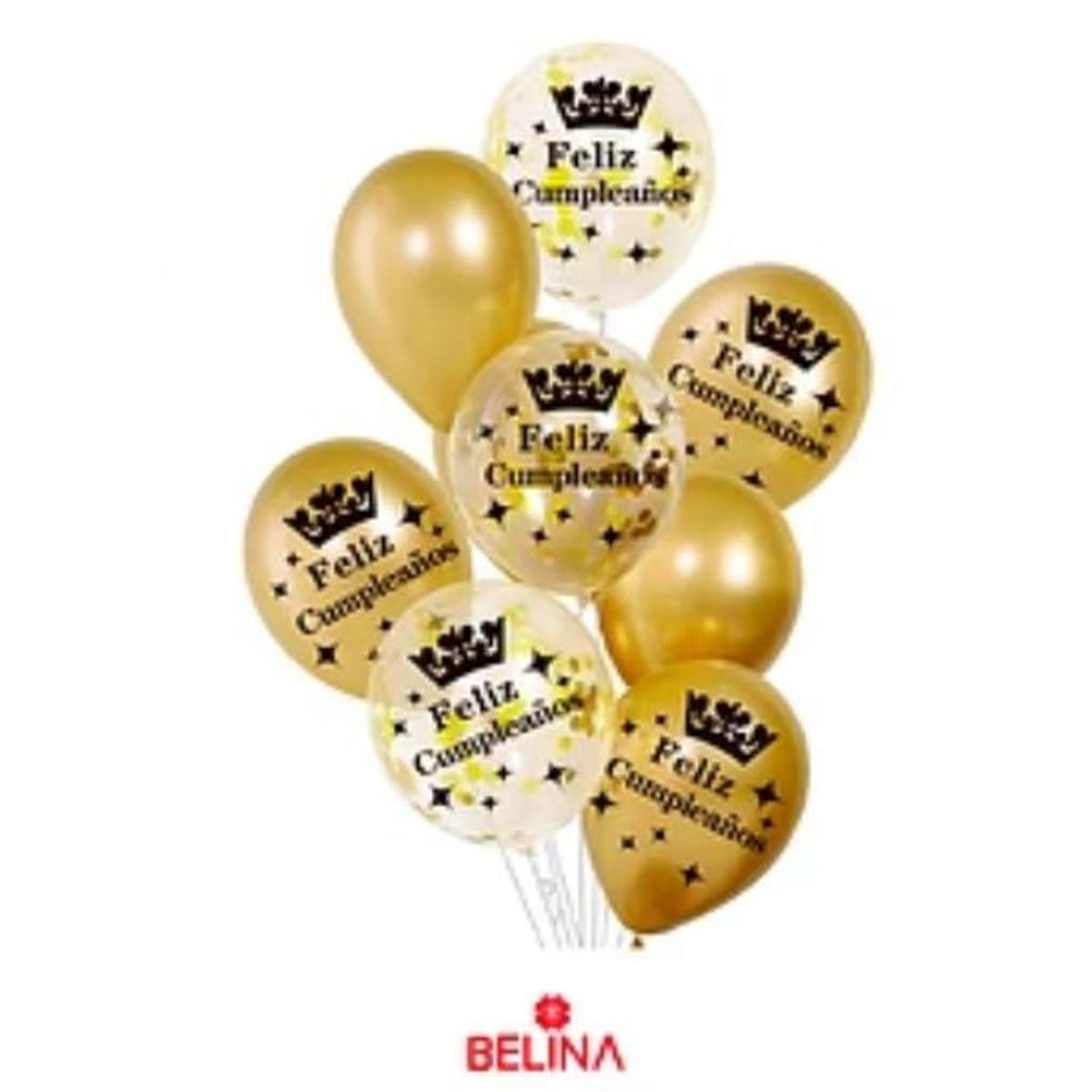 GENERICO - Set de globos latex feliz cumpleaños dorado 9pcs