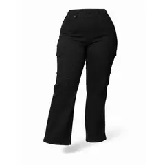 UNIK'S - Pantalón Cargo Jeans con Brillos Mujer Denim Stretch Tiro Alto, Bolsillos Laterales
