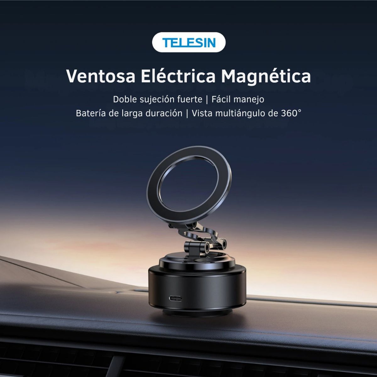 TELESIN - Soporte Auto Magsafe con Ventosa Eléctrica 360° para Celular