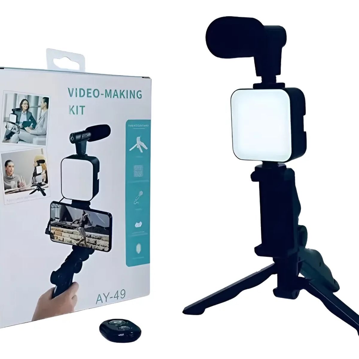 GENERICO - Kit De Grabacion Con Microfono Linterna Led Soporte Tripode Estructura