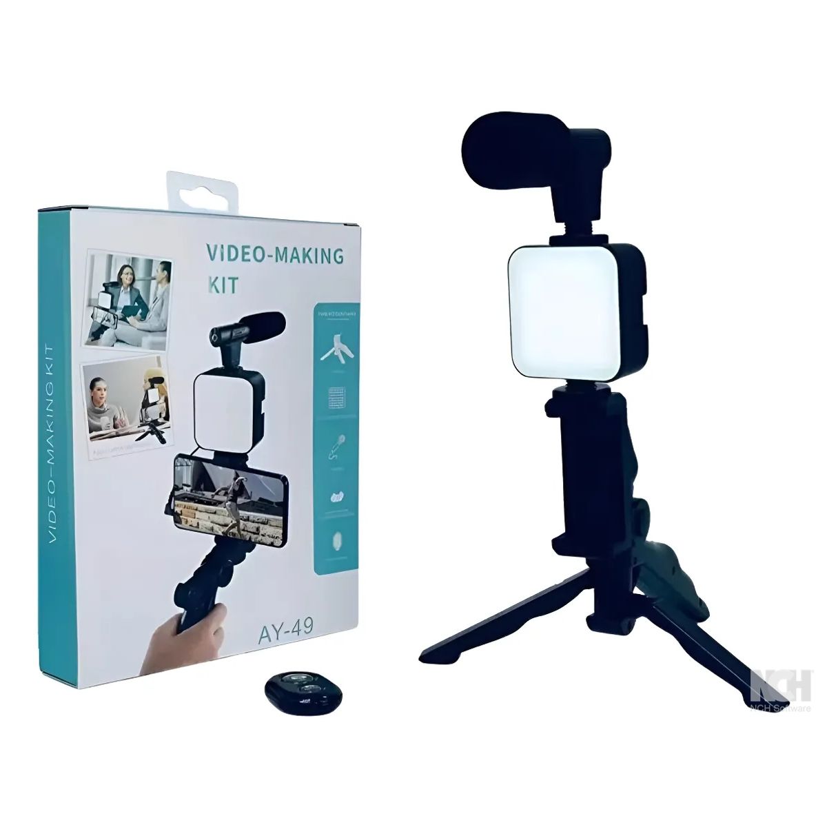 GENERICO - Kit De Grabacion Con Microfono Linterna Led Soporte Tripode Estructura