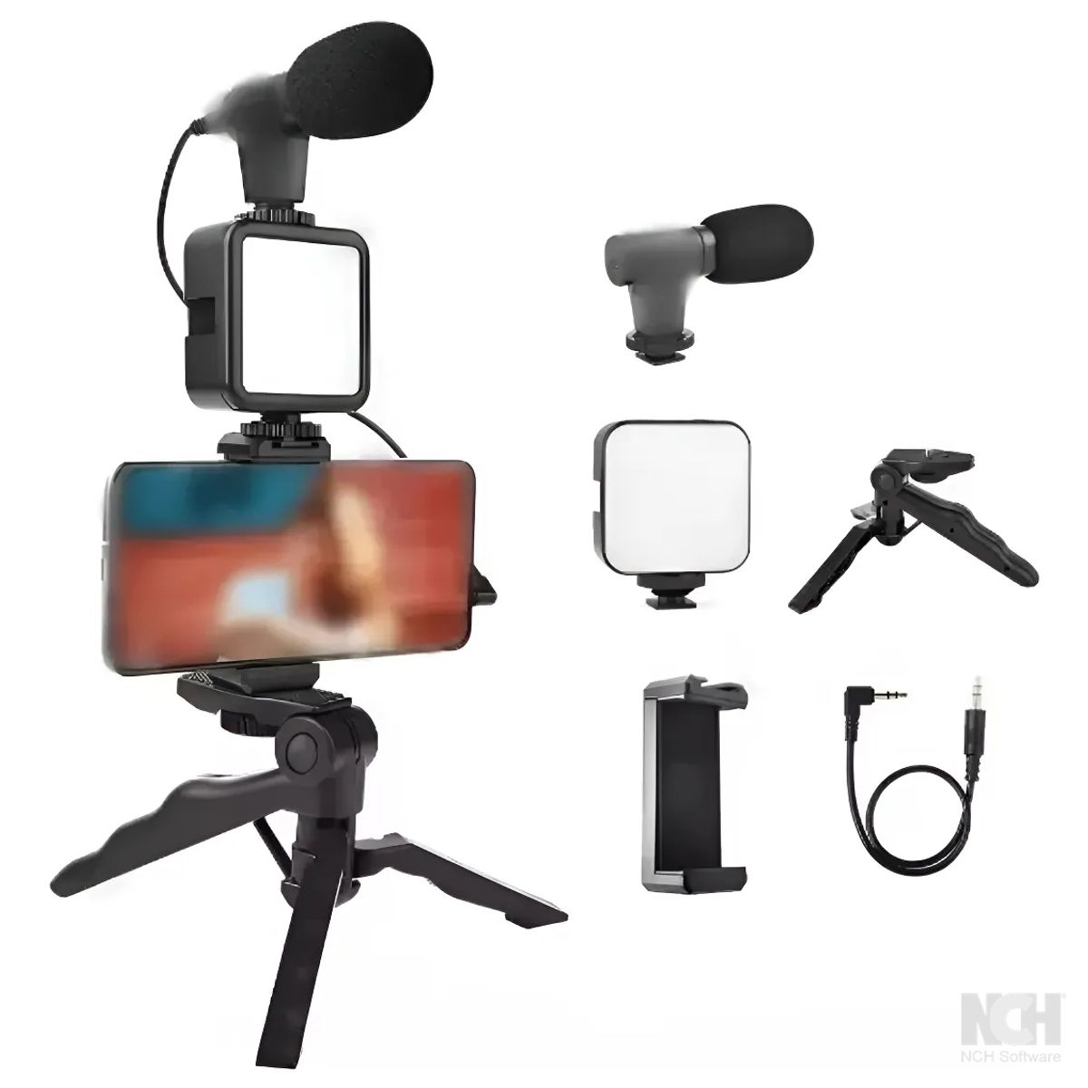 GENERICO - Kit De Grabacion Con Microfono Linterna Led Soporte Tripode Estructura