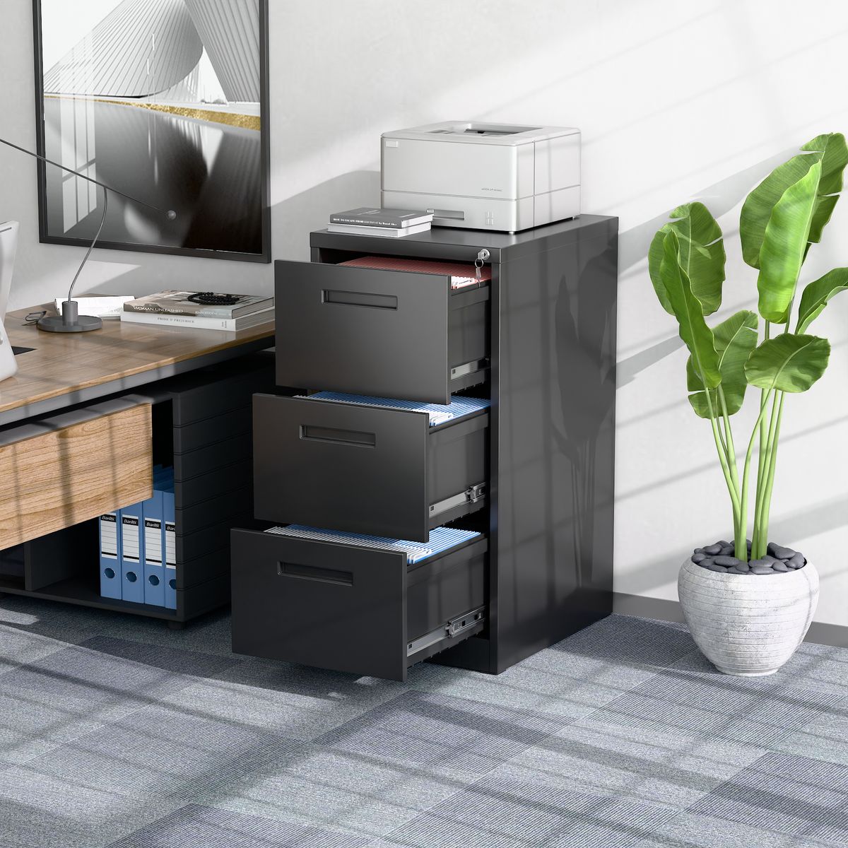 GENERICO - Kardex Metálico: 3 Cajones - Mod Black FA-3D-B