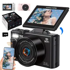 SHOOT - Cámara 5K Digital Fotografíca 75MP con Pantalla Giratoria - Negro