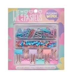 GENERICO - Set Artículos Escolares 3 En 1 Clips Chinches Y Sujeta Papel Color Pastel