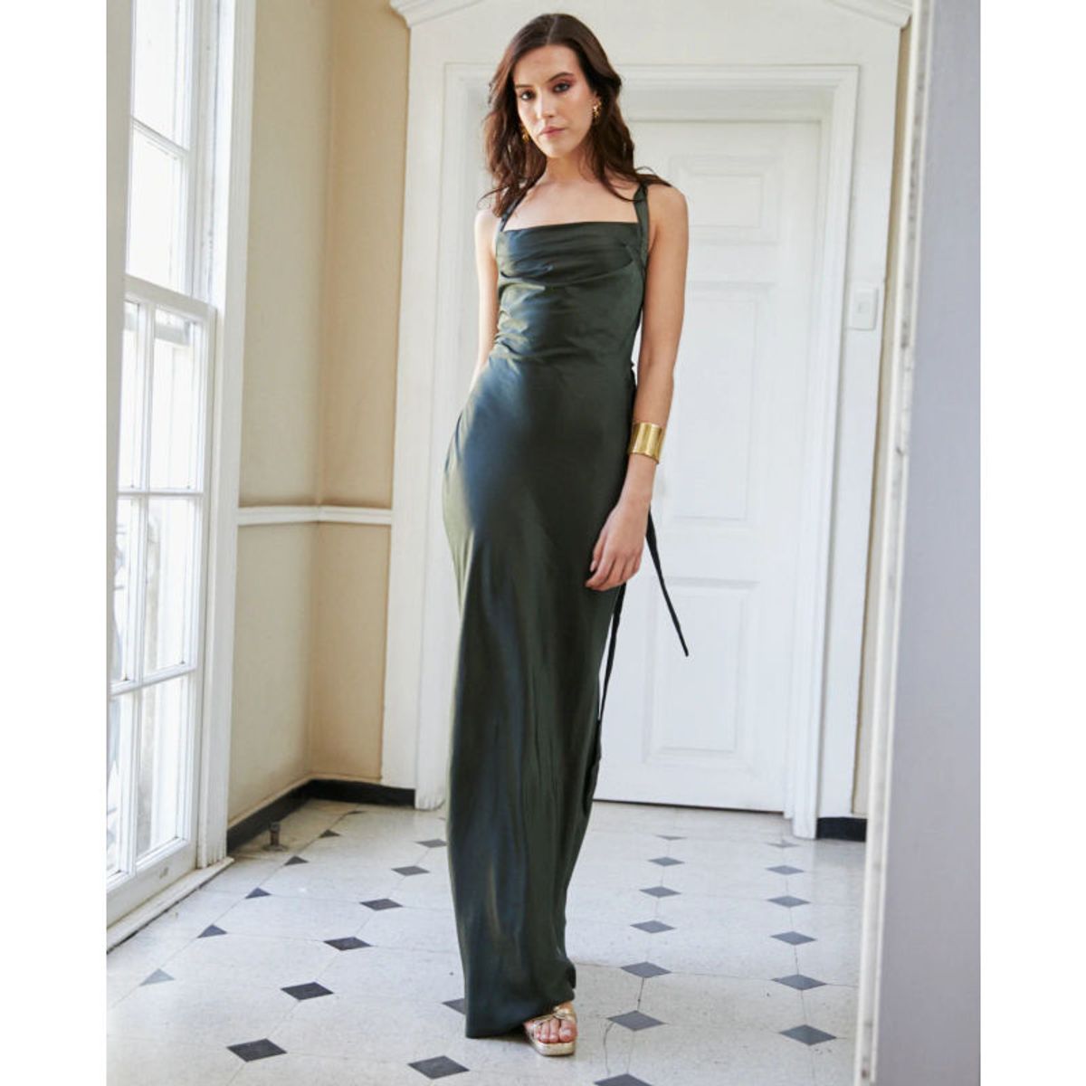 MI PLACARD - Vestido Largo de Fiesta Capri Verde Olivo