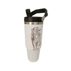 GENERICO - Vaso Térmico Blanco 900ml Diseño de Tirge grabado en Laser - Acero Inoxidable
