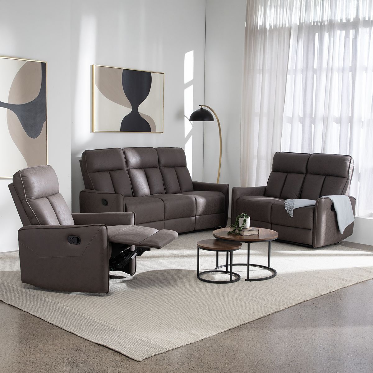 VYS SPA - Juego de Sofás Reclinables Monaco Dark Brown 3-2-1