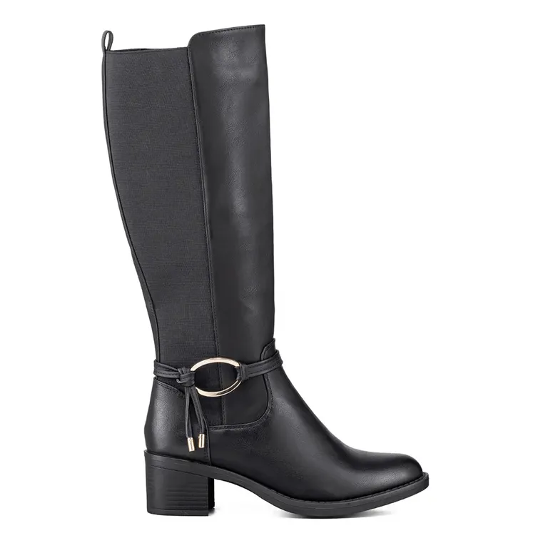 Bota Larga Mujer Casual Eco Cuero Tacon Grueso ZS71
