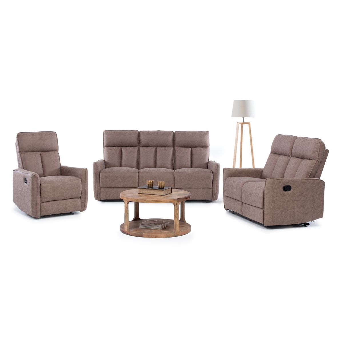 VYS SPA - Juego de Sofás Reclinables Monaco Light Brown 3-2-1