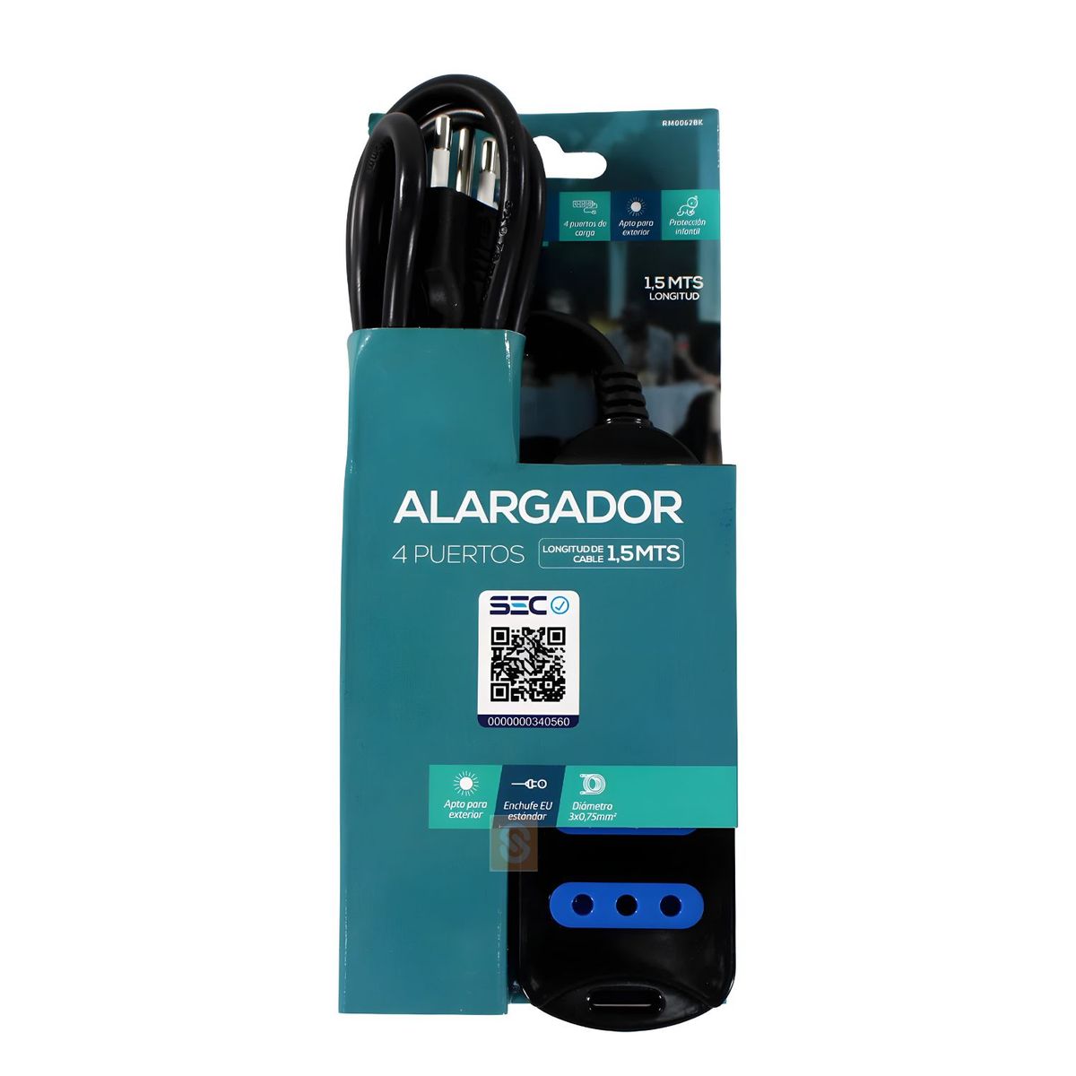 Alargador Eléctrico 4 Tomas con Seguro Niño Negro - SC, marca DBLUE - Foto 2