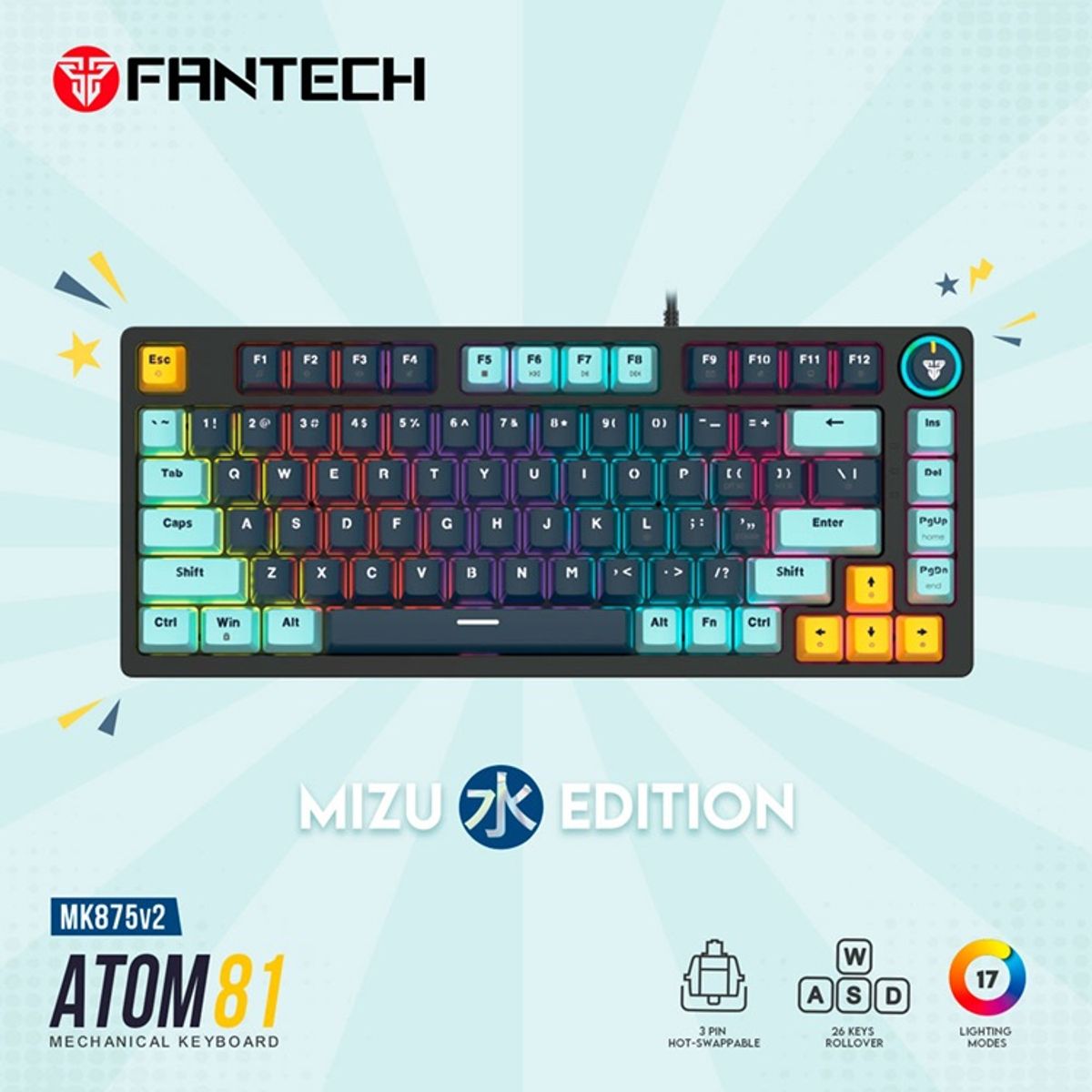 FANTECH - Teclado Gamer - Fantech  Atom81 MIZU Navy RGB 75% Switch Red