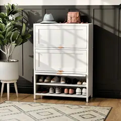 GENERICO - Zapatero 3 niveles metálico con puertas blanco SC-3D / Blanco