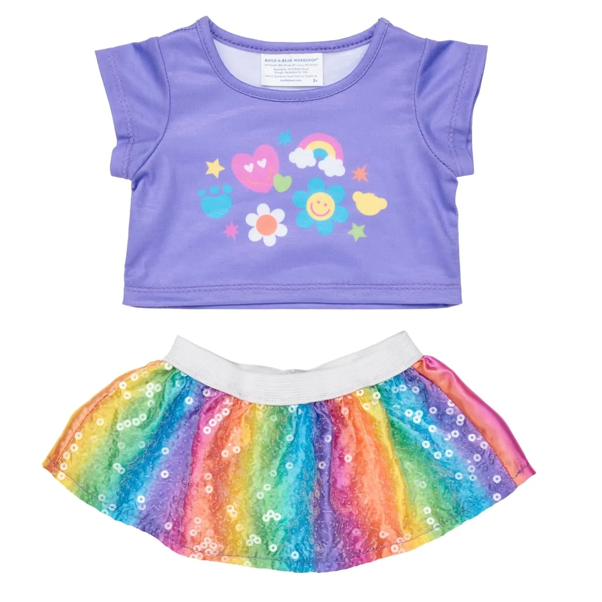 BUILD A BEAR - Set Falda Polera Flores Arcoíris Build-A-Bear