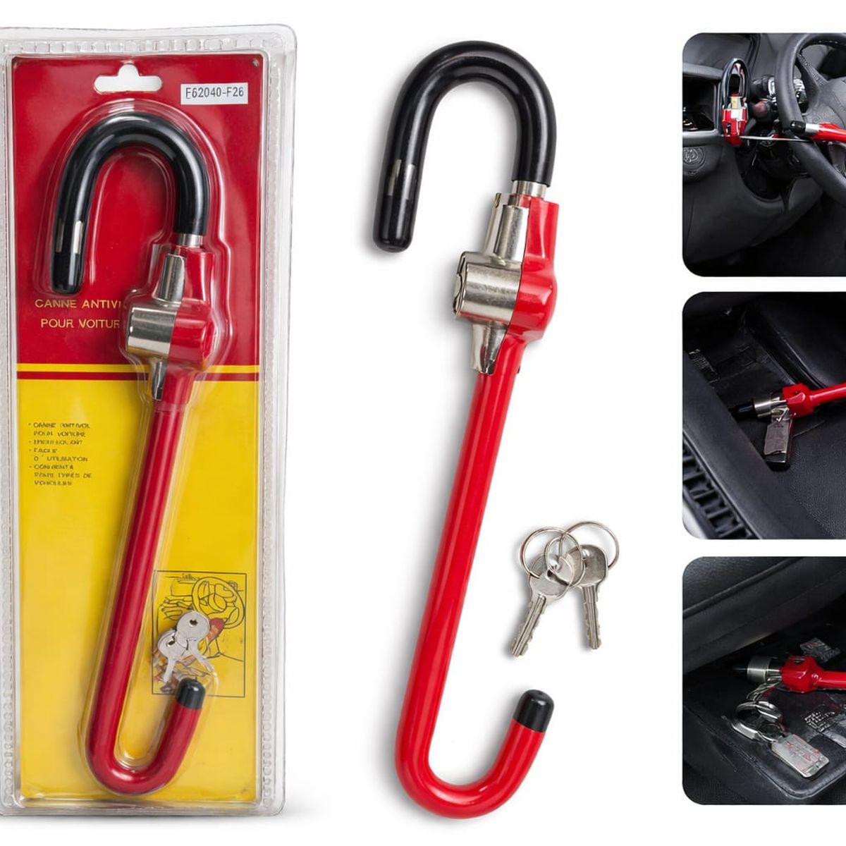 GENERICO - Traba Volante Antirrobo Tipo Bastón para Auto con Llaves de Seguridad Universal