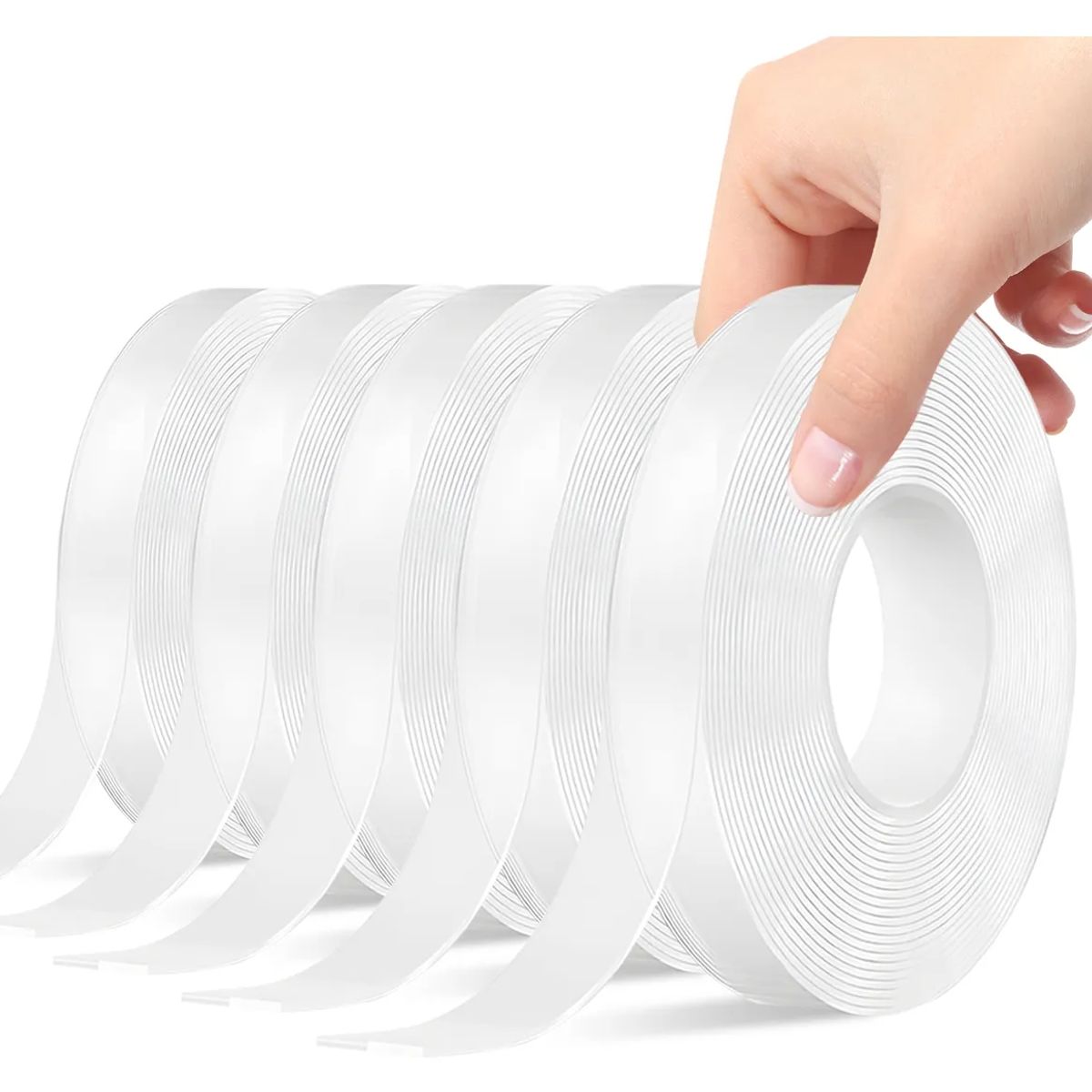 GENERICO - 5 rollos3m 2mm Cinta Adhesiva Doble Cara Lavable Transparencia Multiusos FIGOIMPORT