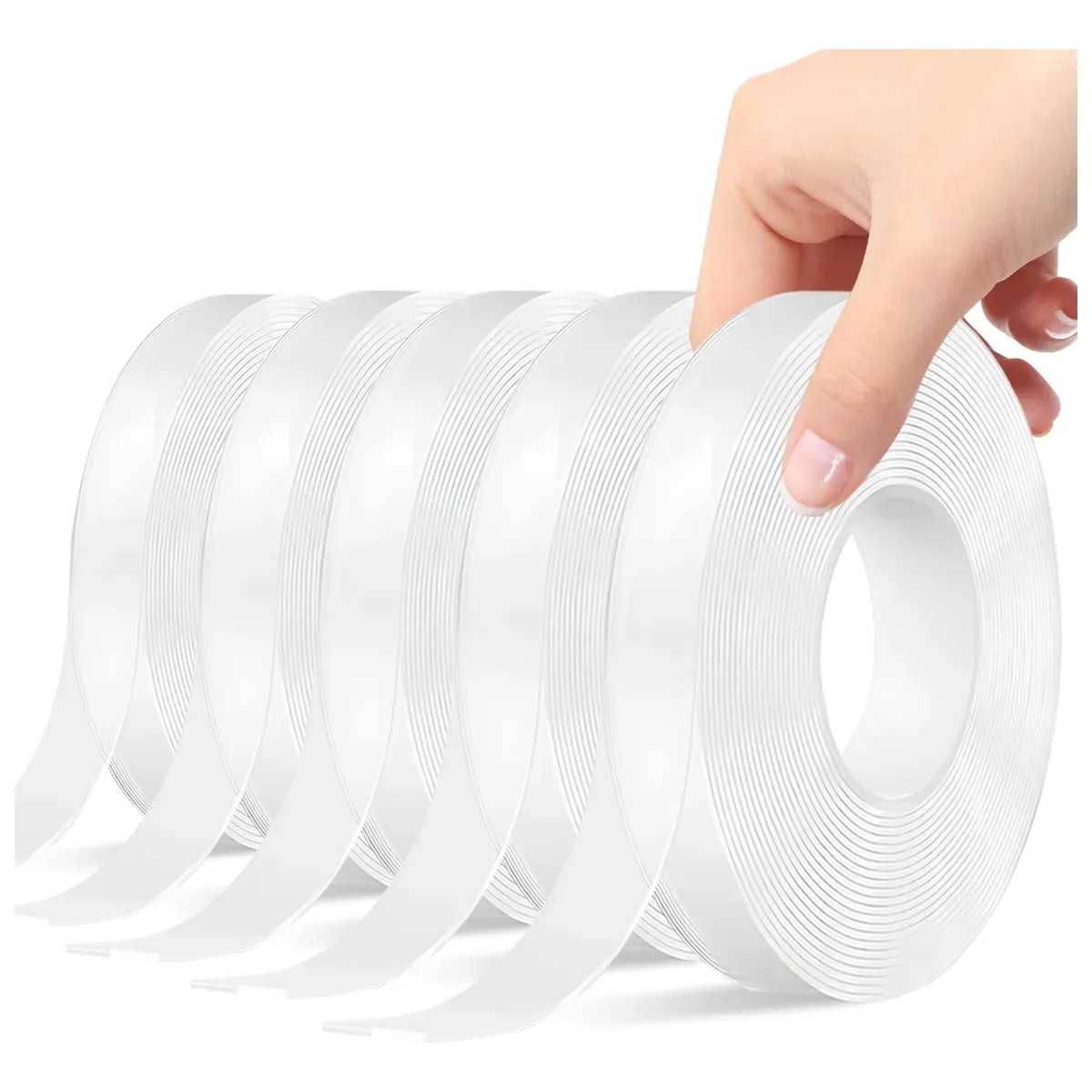 GENERICO - 5 rollos3m 2mm Cinta Adhesiva Doble Cara Lavable Transparencia Multiusos FIGOIMPORT