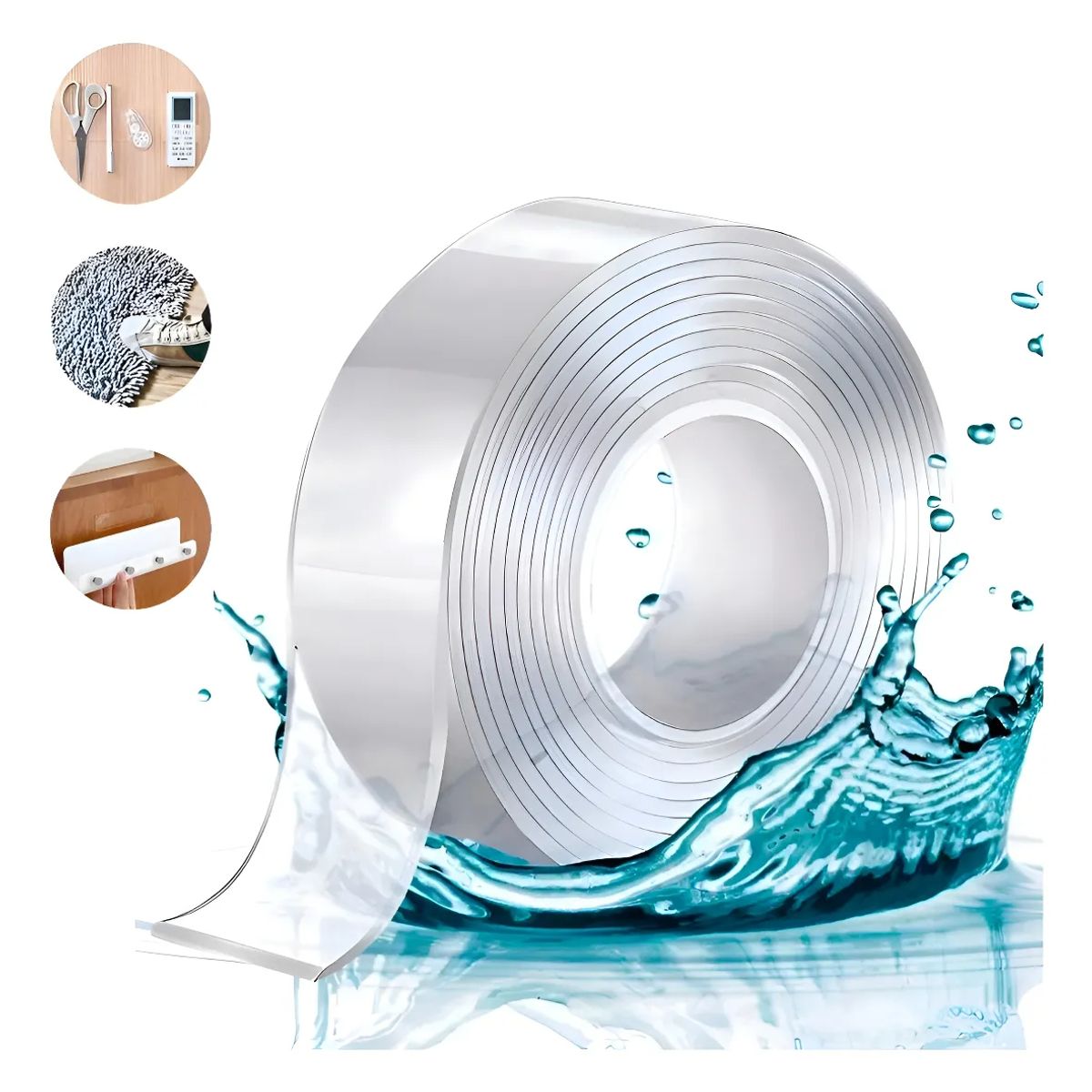GENERICO - Cinta Adhesiva Doble Cara 1 rollos 3m 2mm Lavable Transparencia Multiusos FIGOIMPORT