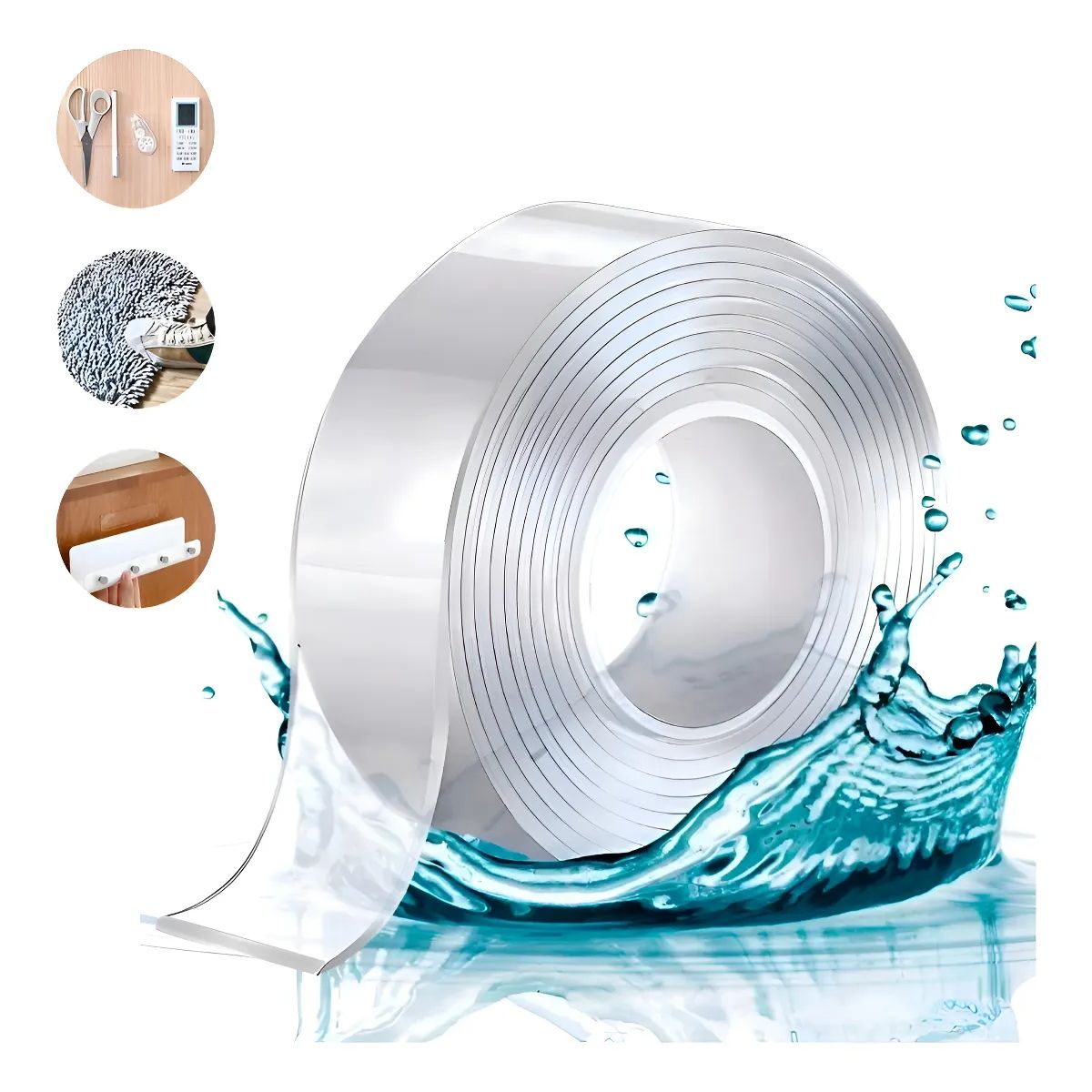 GENERICO - Cinta Adhesiva Doble Cara 1 rollos 3m 2mm Lavable Transparencia Multiusos FIGOIMPORT